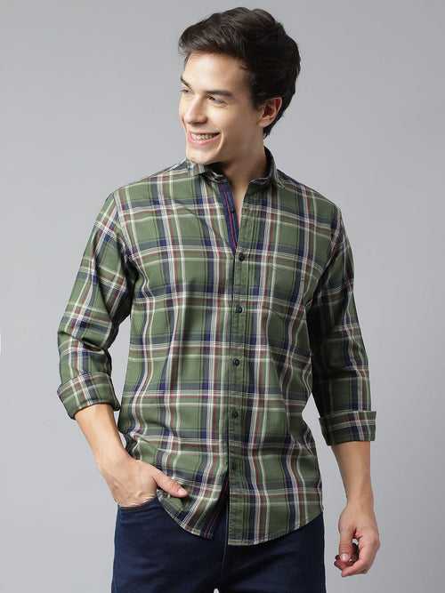 Men Green Standard Fit Checkered Casual Shirt