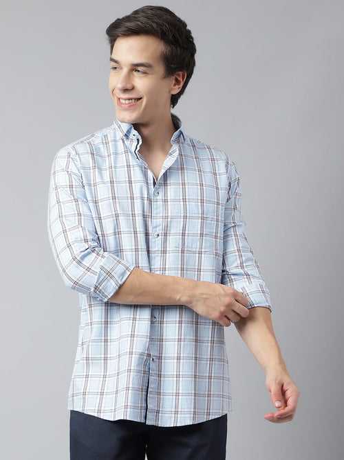 Men Ice Blue Standard Fit Checkered Casual Shirt