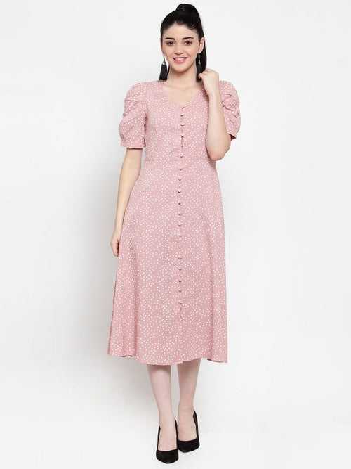 Women Pink Cotton Polka Dots Dress.
