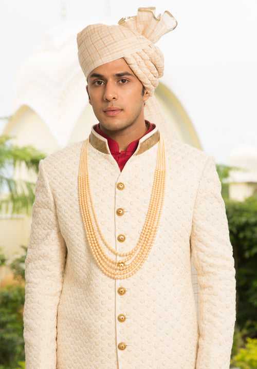 Off White Rose Embroidered Sherwani