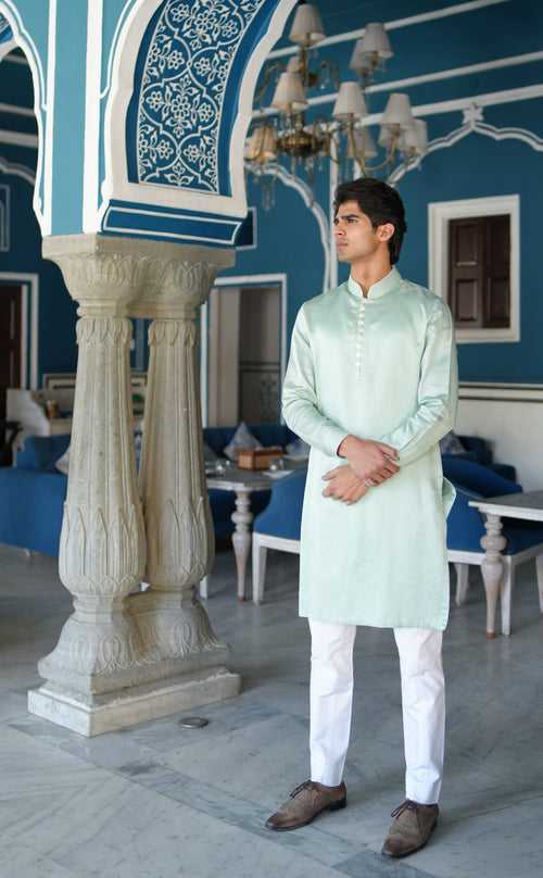 Mint Green Linen Silk Kurta