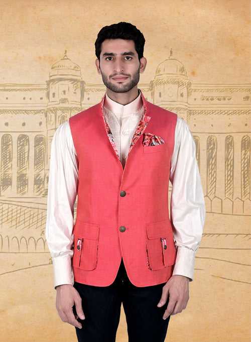 Pink Linen 2 Tone Half Jacket