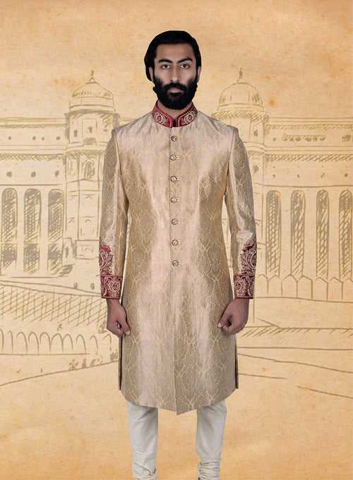 Gold Silk Brocade Sherwani