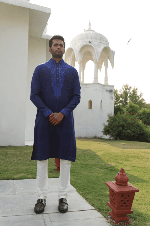 Navy Blue Embroidered Kurta