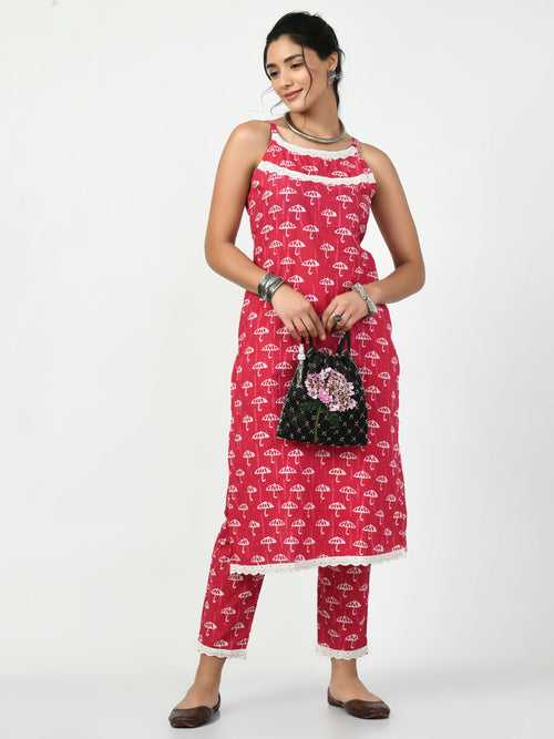 Women's Pink Printed Kurta With Trouser - Myshka
