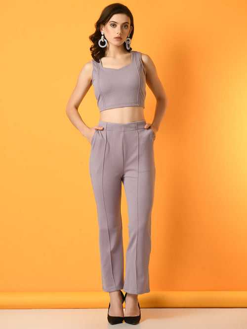 Women's Lavender Solid Top With  Trousers  - Myshka