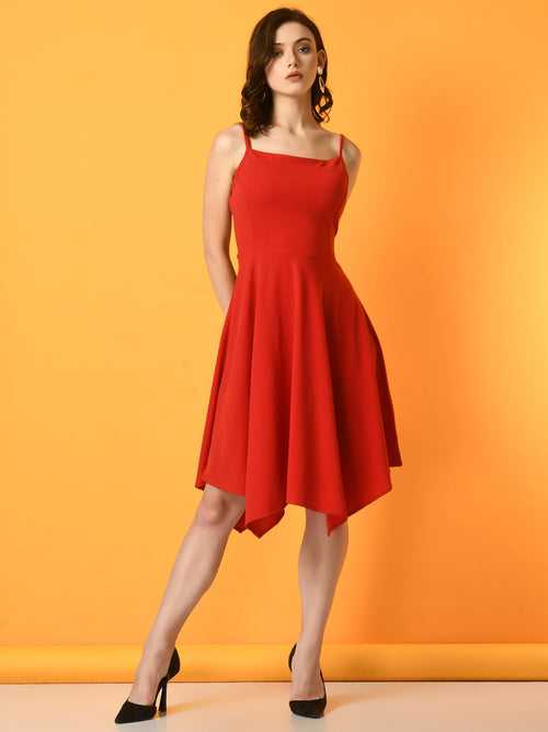Women's Red Solid   Party  Dress - Myshka