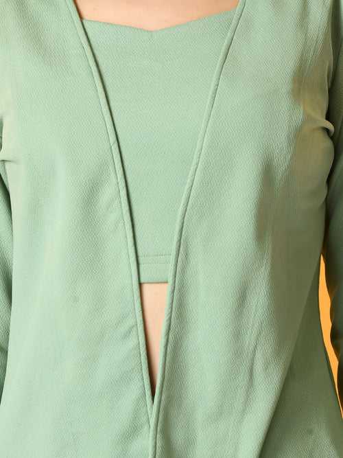 Women's Green Solid Jacket  - Myshka