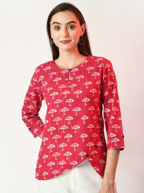 Women's Pink Printed Top  - Myshka