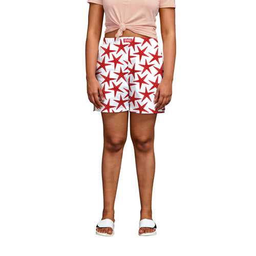 Red Starfish Boxer Shorts For Women
