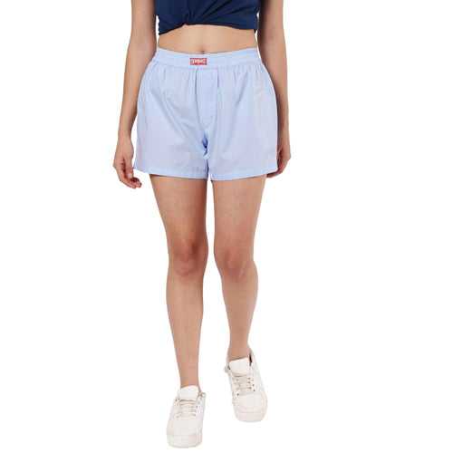 Sky Blue Solid Boxer Shorts For Women