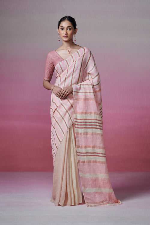 Handloom Striped Linen Saree