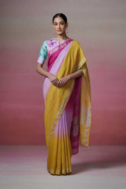 Handloom Multi-coloured Linen Saree