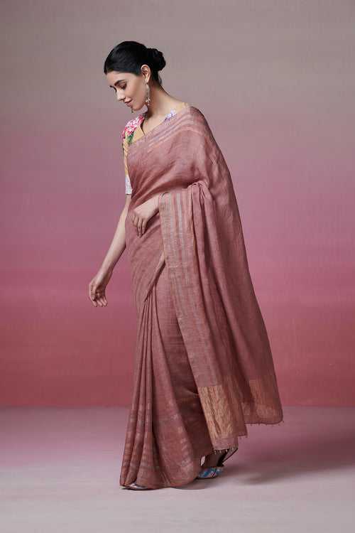 Handloom Pink Linen Saree
