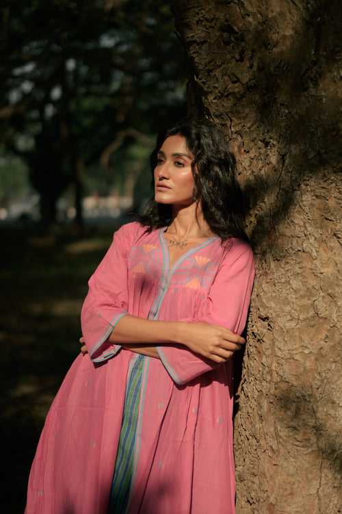 Handwoven Pink Cotton Jamdani Dress