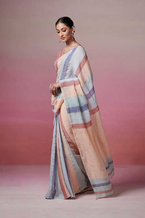 Handloom Multi-coloured Linen Saree