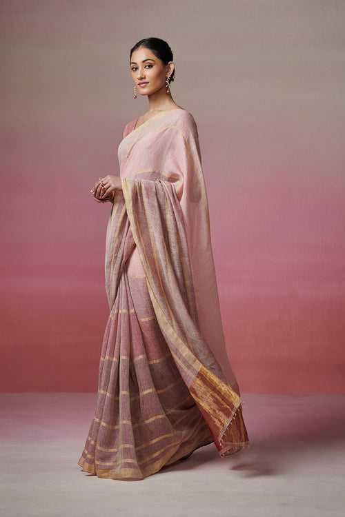 Handloom Multi-coloured Linen Saree
