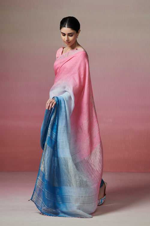 Handloom Blue Linen Saree