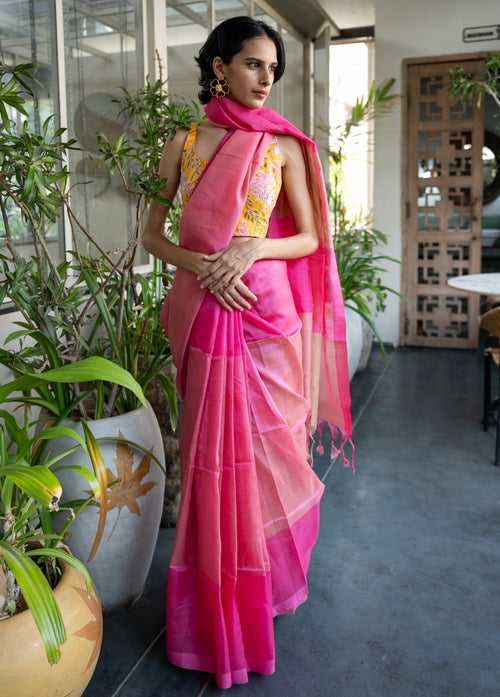 Handloom Pink Mangalgiri Cotton Silk Saree