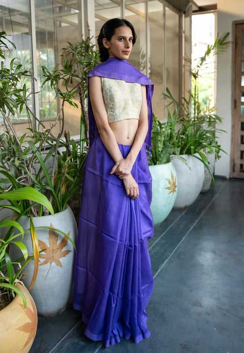 Handloom Purple Mangalgiri Cotton Silk Saree