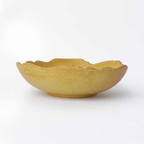 Dinner Plates Rough Edge Serving Bowl Glazed Ceramic  8” Yellow