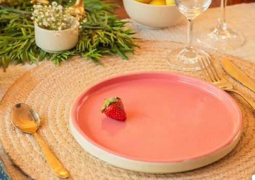 Dinner Plates Matte Rim Dinner Plate - Set of 2 -  Glazed Ceramic  11” Peach