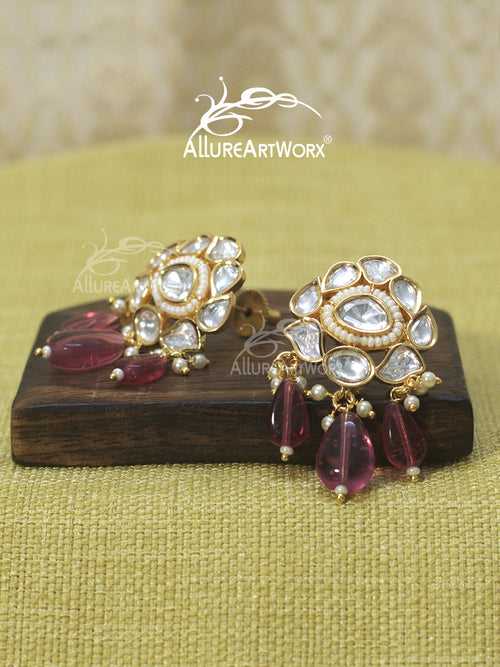 Kundan Earrings(dark pink)