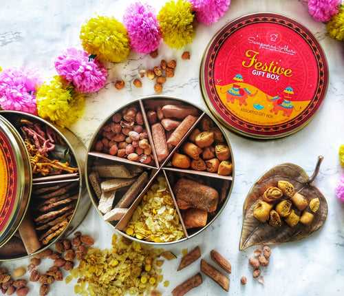 Sampoorna Ahara Snacks Gift Box - Assorted Snacks - Flavours of North India - 6 Varieties | Oil-free, Baked not Fried