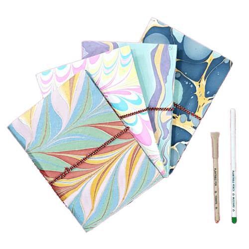 Eco-friendly designer marble handmade paper 4 diary set with seed pen and seed pencil size A5