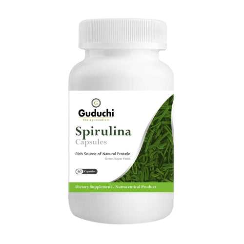 Guduchi Ayurveda Spirulina - 90 Capsules | Blue -Green Algae Oldest Living plant |  More than 100 healthy &  powerful Nutrients