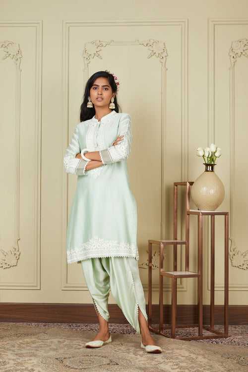 Ayika - Frosty Green Short kurta with dhoti