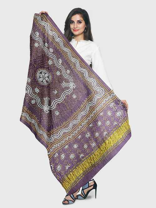 Wine Traditional Bandhani Dupatta in Gaji Silk