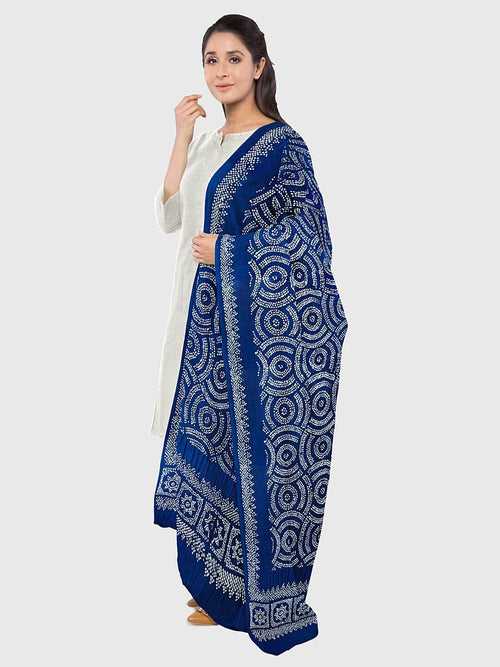 Navy Blue Traditional Bandhani Dupatta in Gaji Silk