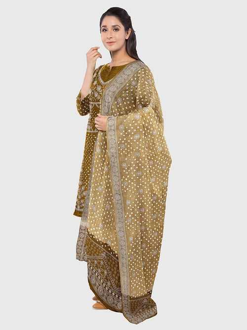 Tussar Shaded Lucknowi Bandhani Unstitched Suit in Modal Silk