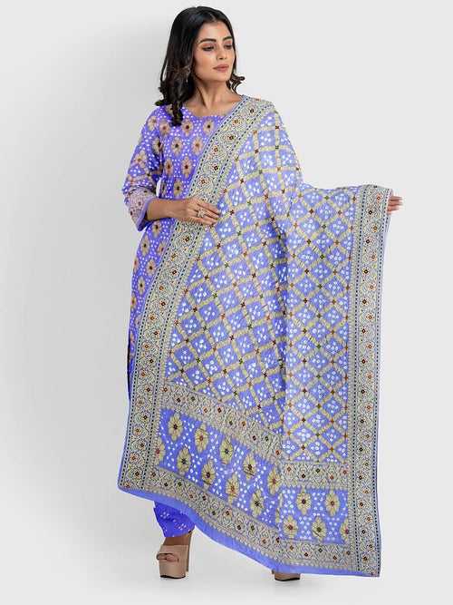 Lavender Banarasi Bandhani Unstitched Suit in Synthetic