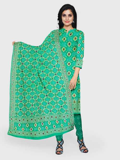 Aqua Banarasi Bandhani Unstitched Suit in Synthetic