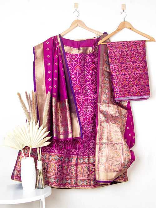 Magenta Patola Semi-Stitched Lehenga in Synthetic