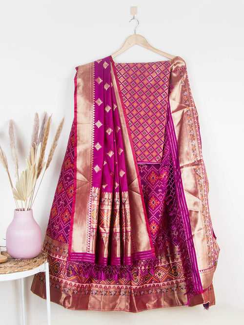 Pink Patola Semi-Stitched Lehenga in Synthetic