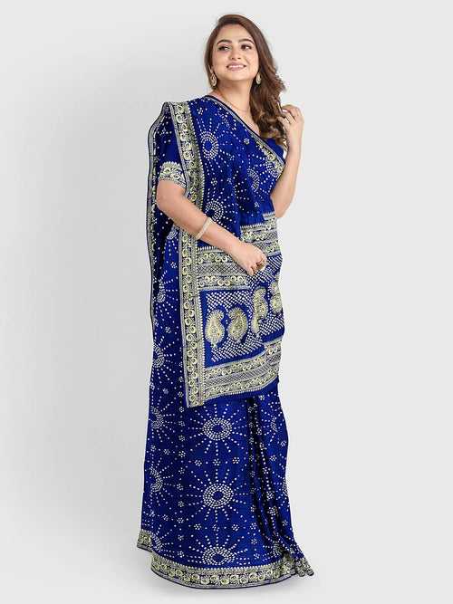 Navy Blue Banarasi Bandhani Saree in Gaji Silk