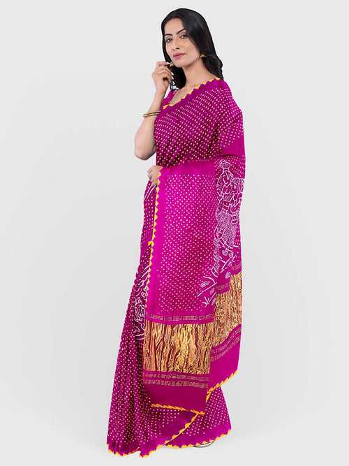 Pink Traditional Bandhani Saree in Gaji Silk