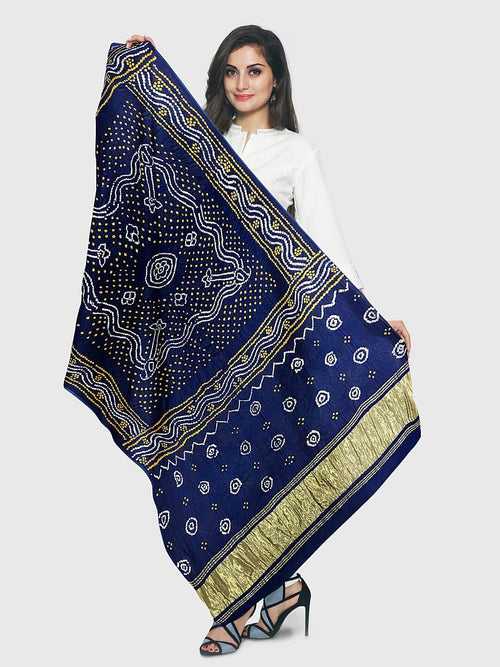 Navy Blue Traditional Bandhani Dupatta in Modal Silk