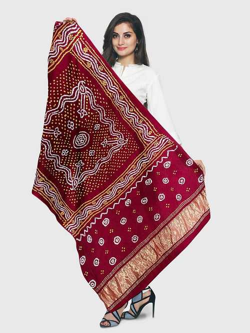 Maroon Traditional Bandhani Dupatta in Modal Silk