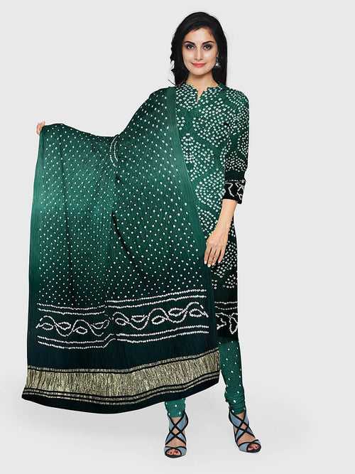 Sea Green Traditional Bandhani Unstitched Suit in Gaji Silk