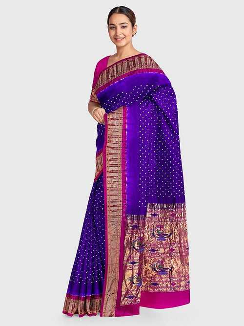 Purple And Pink Paithani Bandhani Saree in Pure Silk
