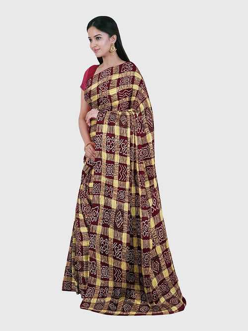 Maroon Traditional Gharchola Saree in Cotton