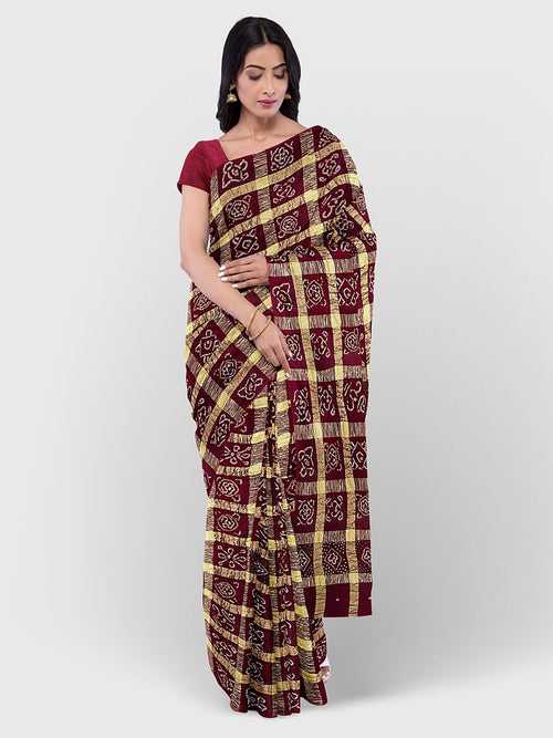 Maroon Traditional Gharchola Saree in Cotton