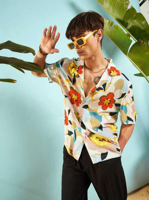 Men Grey Floral Relax Fit Shirt