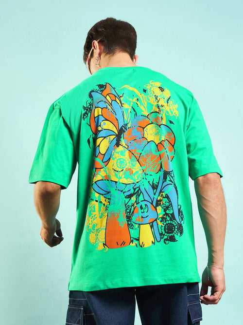Unisex Green Mushroom Print Oversized T-Shirt