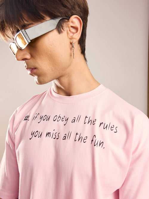Men Pastel Pink Street Rules Oversized T-shirt