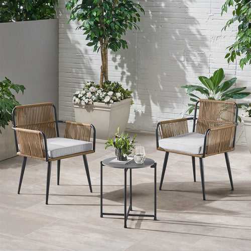 Susten Outdoor Patio Seating Set 2 Chairs and 1 Table Set (Tan) Braided & Rope